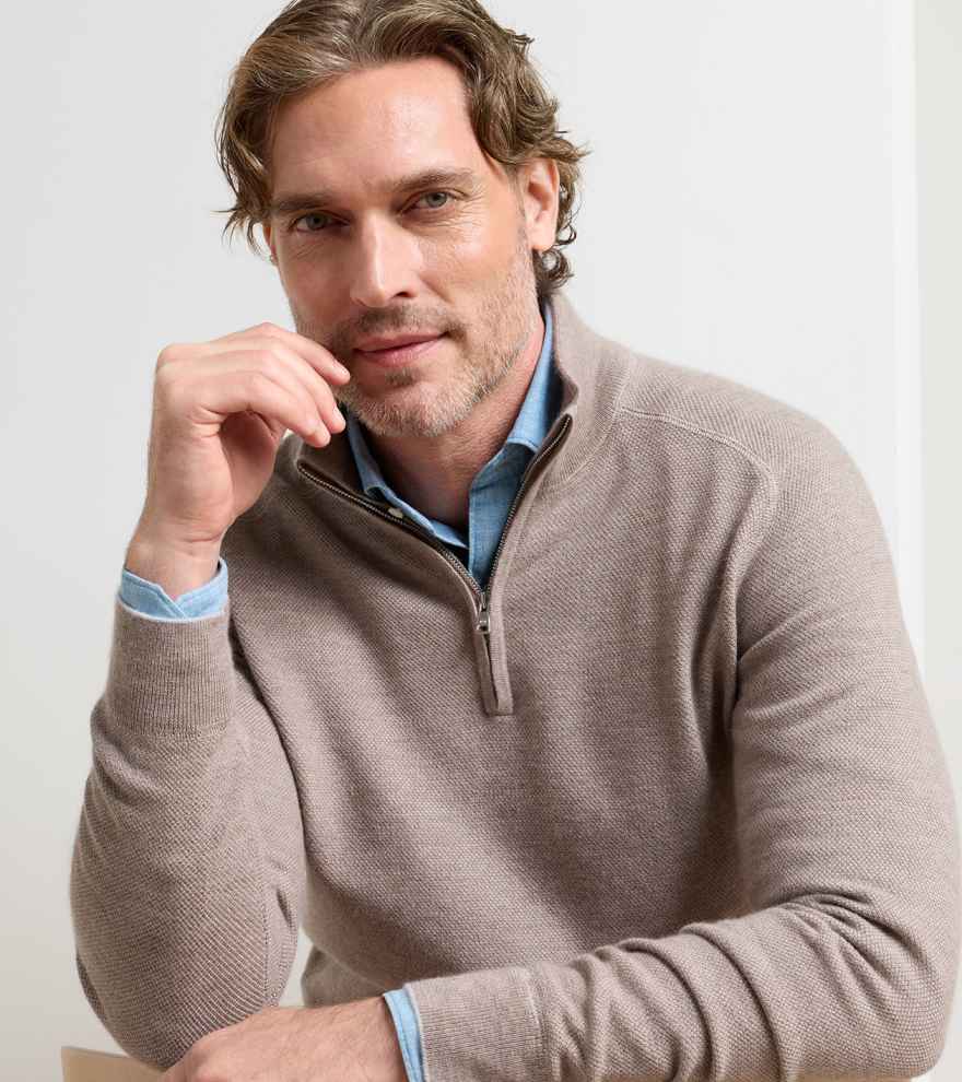 Voyager Cashmere-Silk Saddle Shoulder Quarter Zip - Alternate Image 3