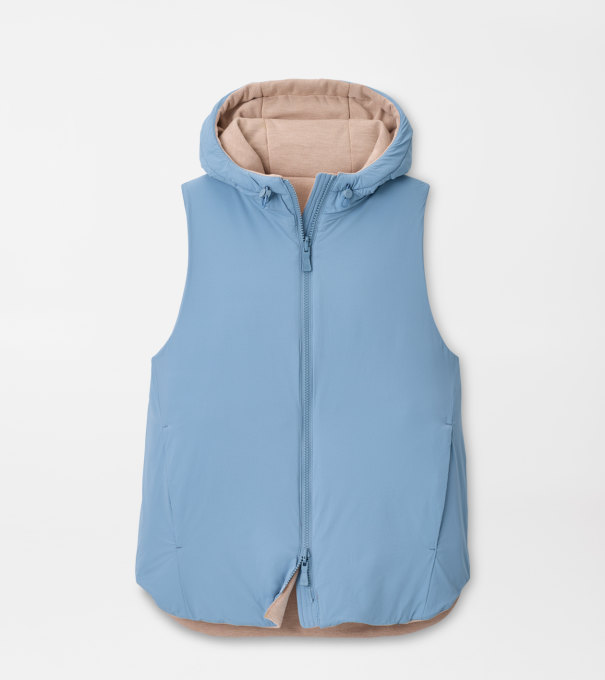 Flora Reversible Gilet With Hood in CAMEL/RAINWATER