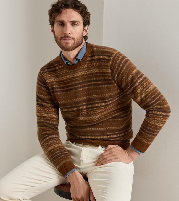 Saddle Fairisle Crewneck Sweater in Dark Amber
