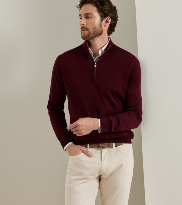 Autumn Crest Suede Trim Quarter-Zip in Bordeaux
