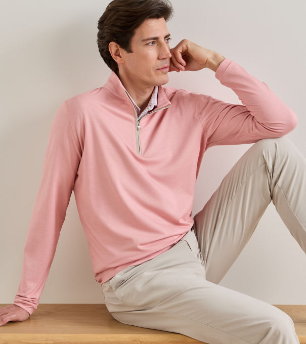 Albatross Cotton-Blend Piqu&eacute; Quarter-Zip in MELROSE PINK