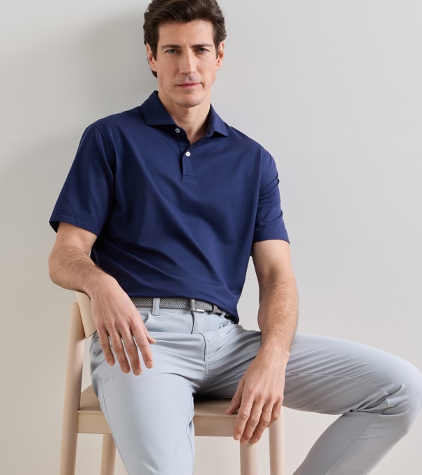 Albatross Cotton-Blend Piqu&eacute; Polo in Navy