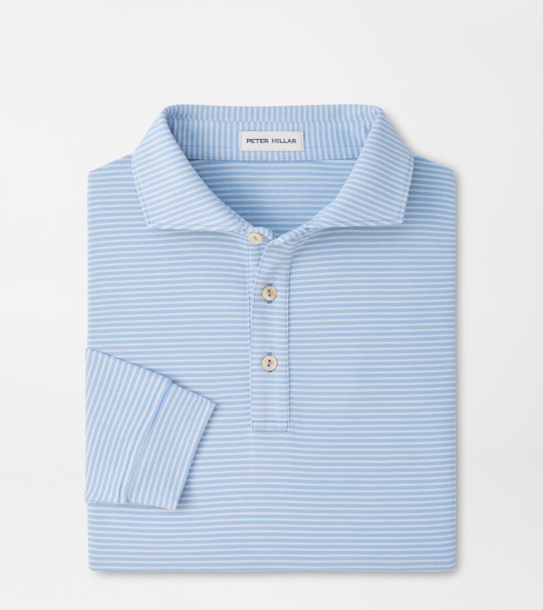 Lyons Stripe Performance Jersey Long-Sleeve Polo in LAKESIDE
