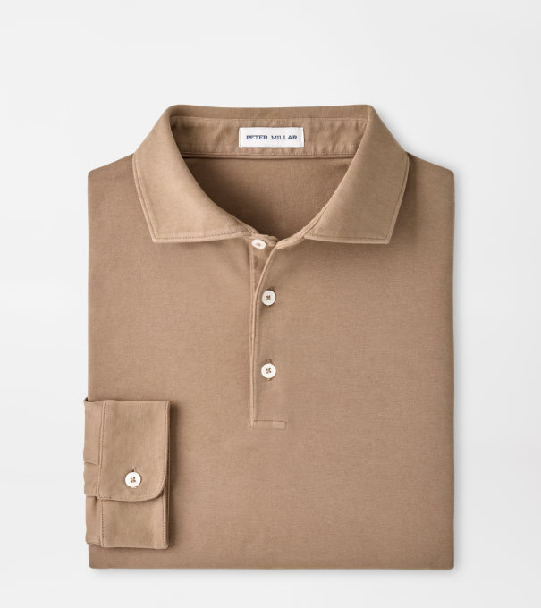 Crown Flex Cotton Long-Sleeve Polo in SAWGRASS