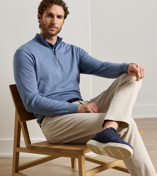 Canton Stripe Quarter Zip Sweater in BLUE FREESIA