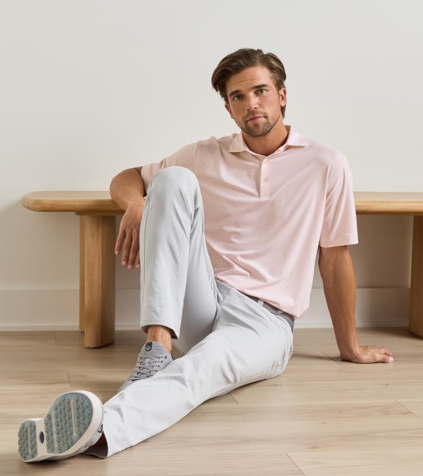 Wade Performance Jersey Polo in WHITE / PAPAYA