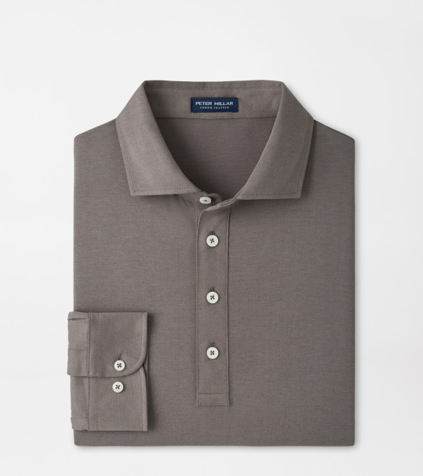 Ashby Silk Cotton Longsleeve Polo in Argento