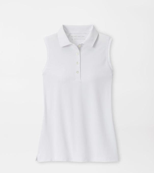 Women's Banded Sport Mesh Sleeveless Button Polo in White