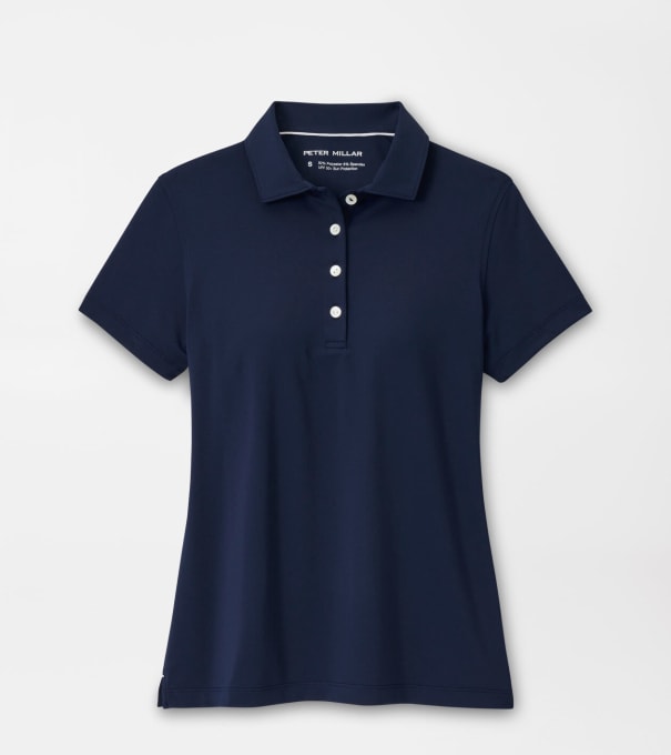 Women's Short Sleeve Button Polo in Navy