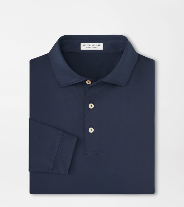 Solid Stretch Jersey Long Sleeve Polo in Navy