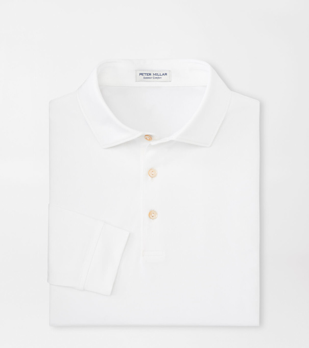 Solid Stretch Jersey Long Sleeve Polo in White