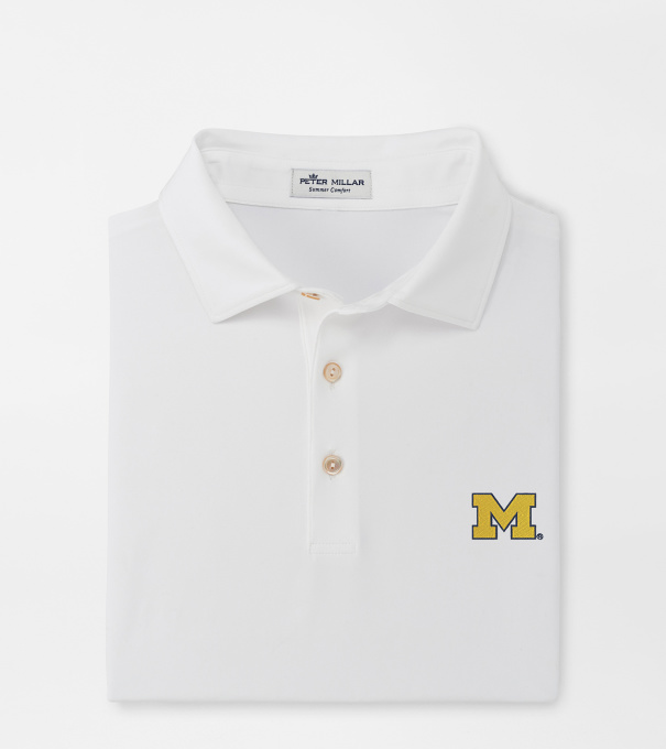 Michigan Solid Performance Jersey Polo (Sean Self Collar) in White