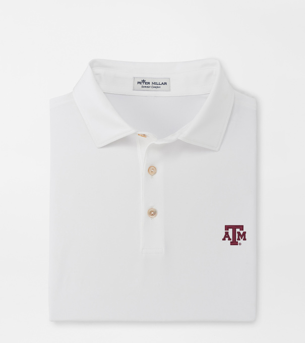 Texas A&M Solid Performance Jersey Polo (Sean Self Collar) in White