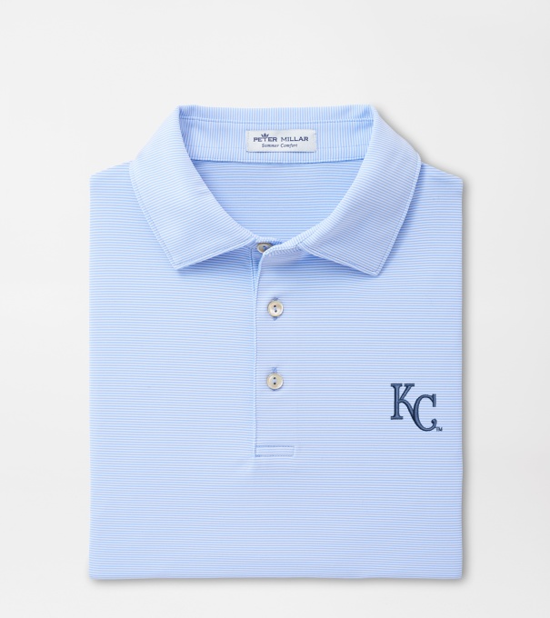 Kansas City Royals Jubilee Stripe Performance Polo in Cottage Blue