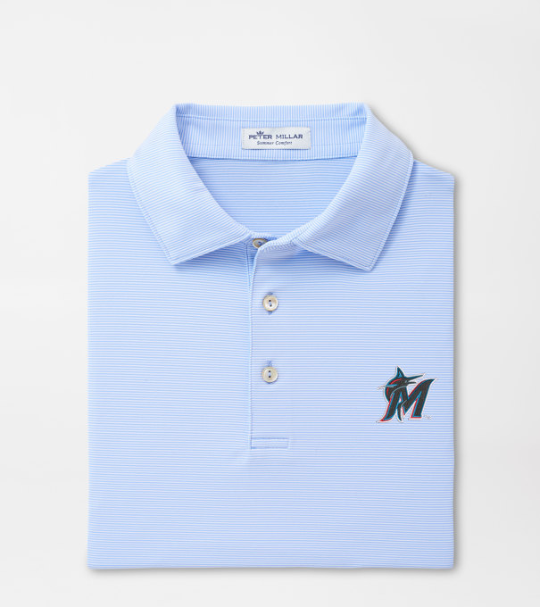 Miami Marlins Jubilee Stripe Performance Polo in Cottage Blue