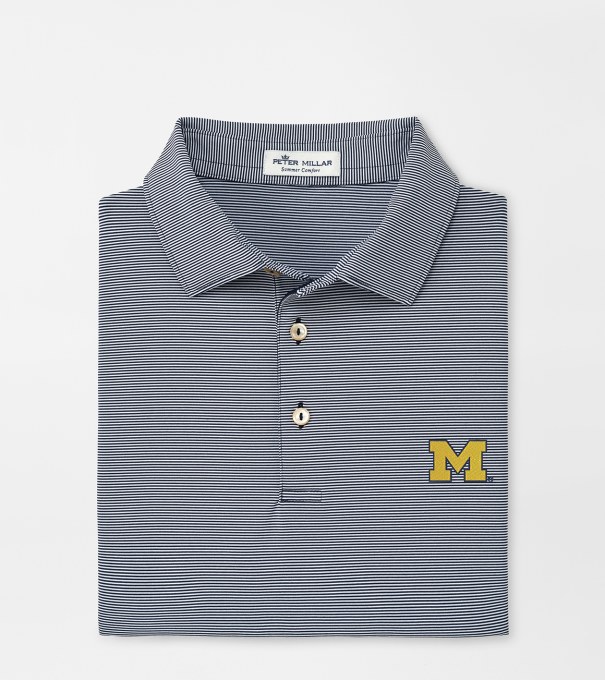 Michigan Jubilee Stripe Performance Polo in Navy