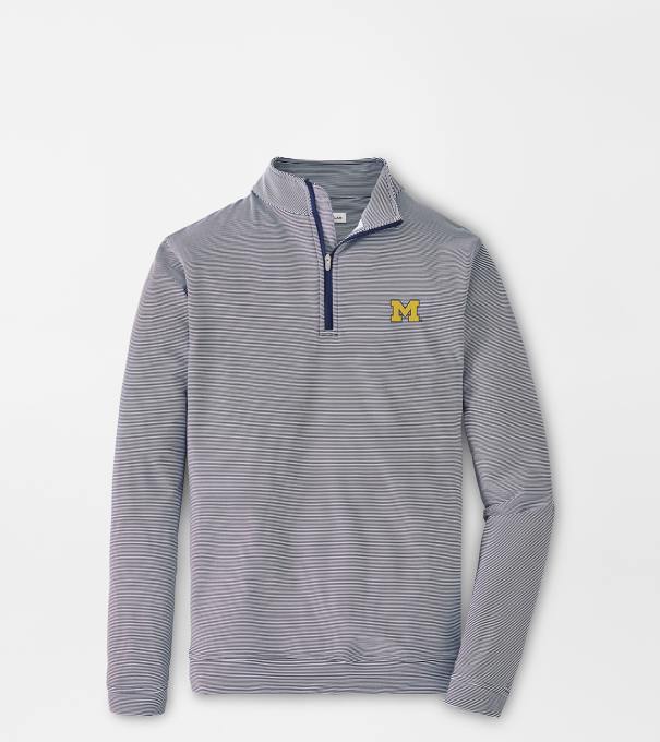 Michigan Perth Sugar Stripe Performance Quarter-Zip in Navy/White
