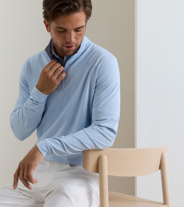 Perth Cross-Hatch Performance Quarter-Zip in Stream Blue
