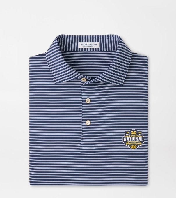 Michigan National Champion Tiebreaker Performance Jersey Stripe Polo in Navy