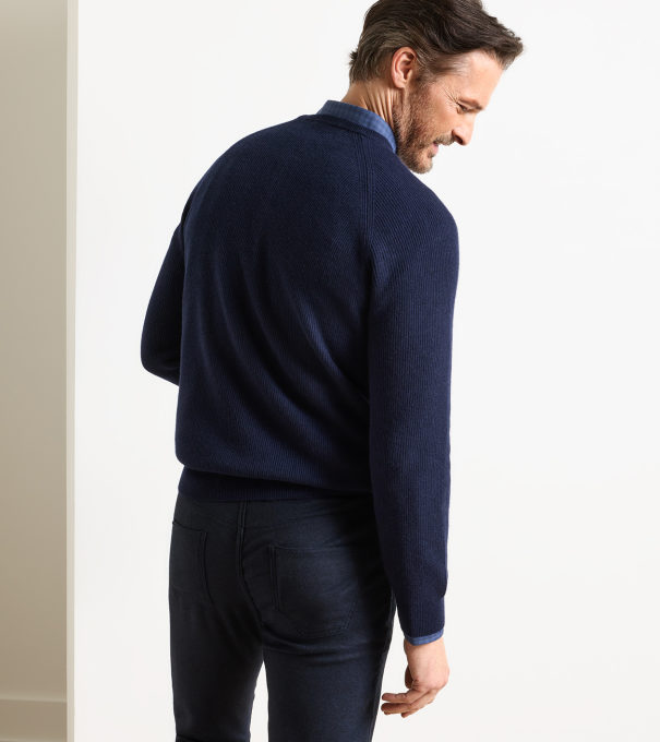 First Fleece Cashmere Crewneck Sweater in Navy