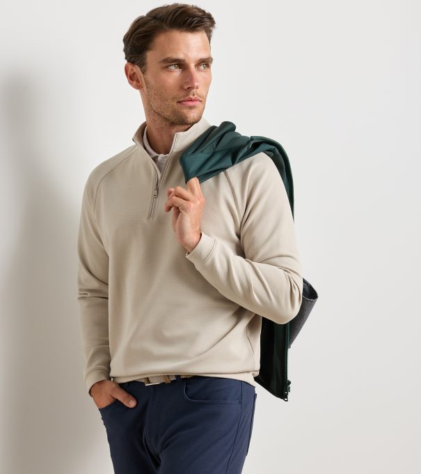 Cradle Piqu&eacute; Performance Quarter-Zip in Khaki