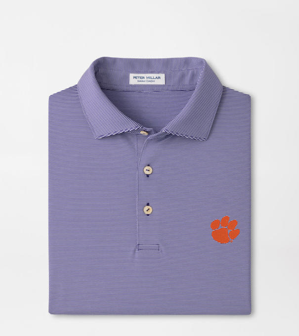 Clemson Jubilee Stripe Performance Polo in Purple2/White