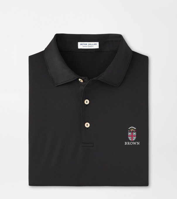 Brown University Solid Performance Jersey Polo in Black