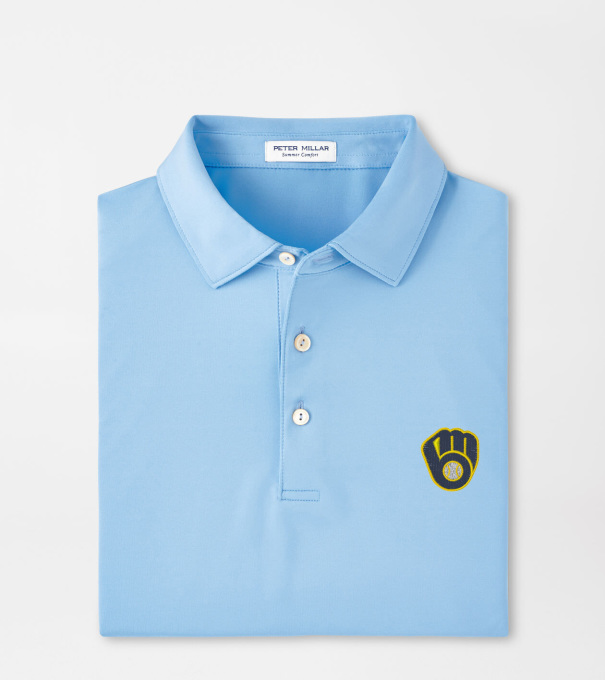 Milwaukee Brewers Solid Performance Jersey Polo in Cottage Blue