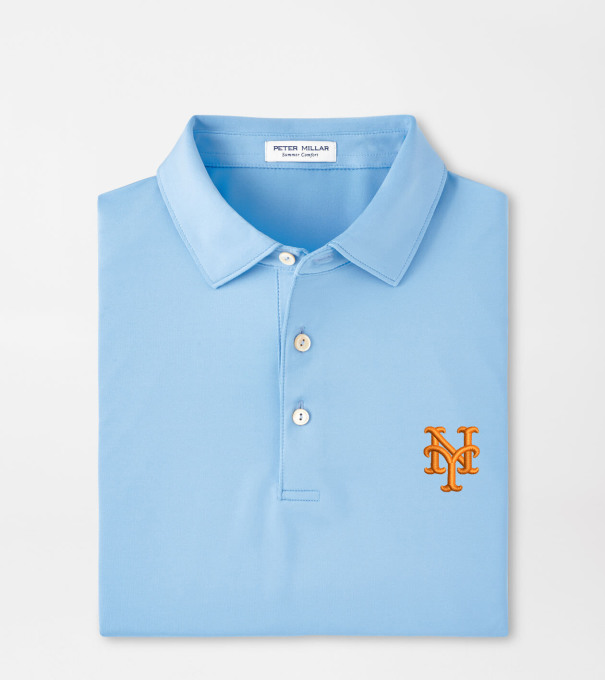 New York Mets Solid Performance Jersey Polo in Cottage Blue