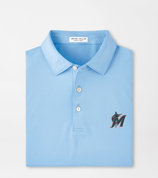 Miami Marlins Solid Performance Jersey Polo in Cottage Blue