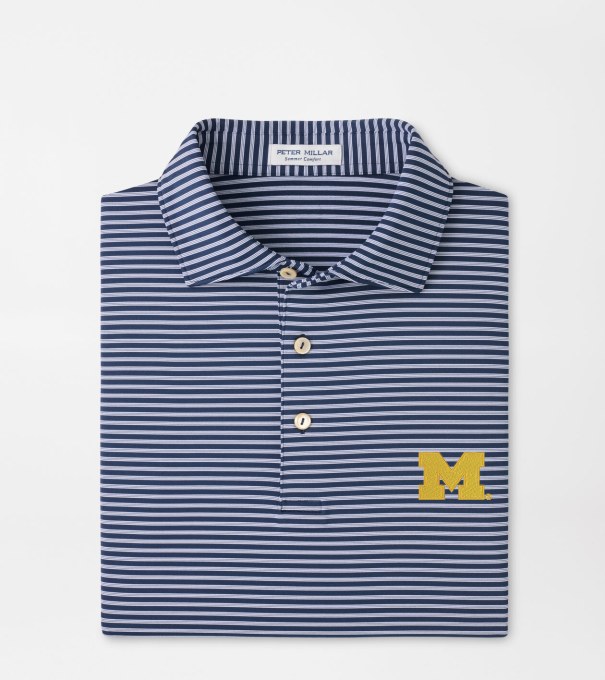 Michigan Tiebreaker Performance Jersey Stripe Polo in Navy