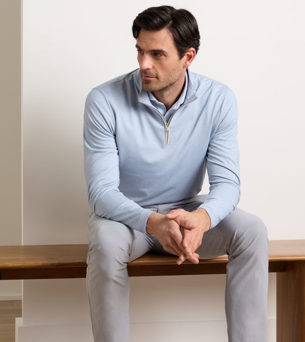 Albatross Cotton-Blend Piqu&eacute; Quarter-Zip in WINDY BLUE