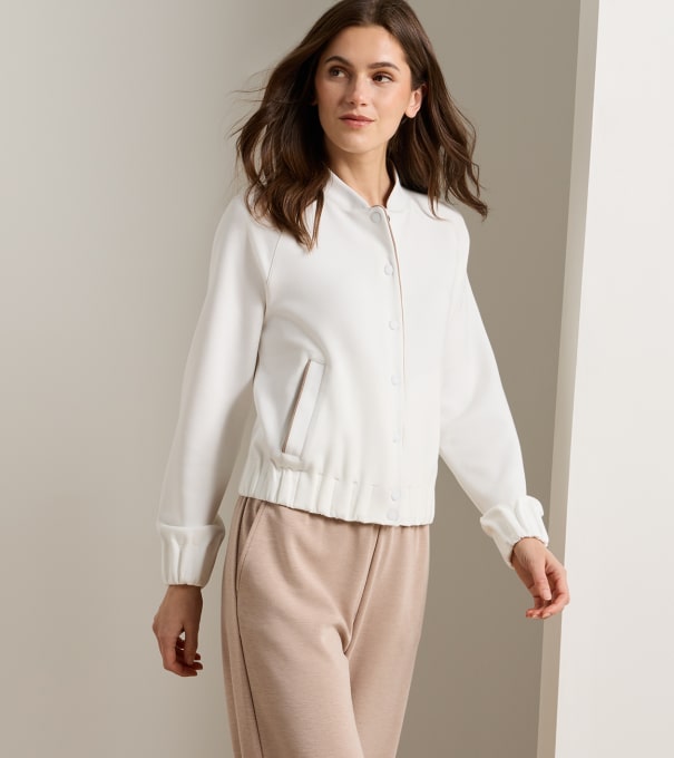 Flora Knit Bomber in SOFT WHITE / CAMEL