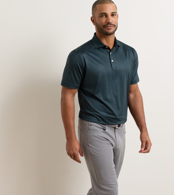 Herringbone Performance Jersey Polo in Navy