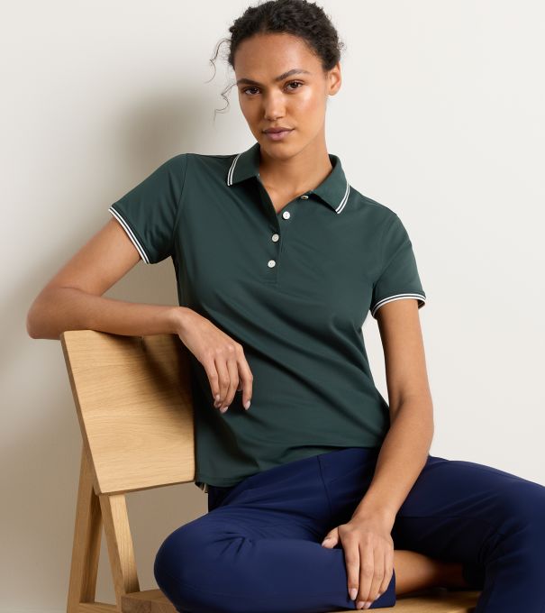 Canterbury Tipped Sport Mesh Short-Sleeve Polo in PINE BROOK / SOFT WHITE