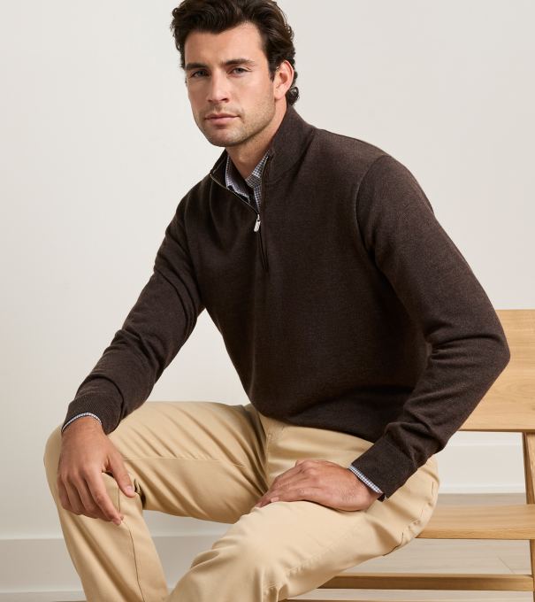 Autumn Crest Suede Trim Quarter-Zip in FRENCH PRESS