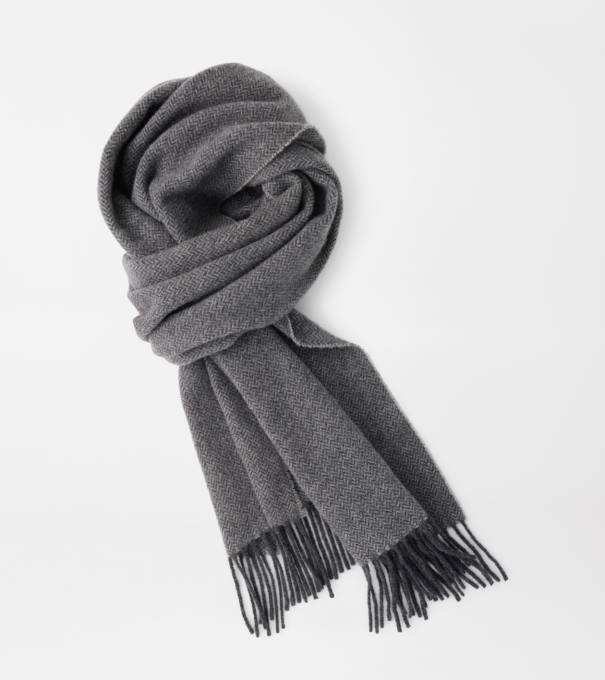 Cashmere Herringbone Scarf in Gale Grey