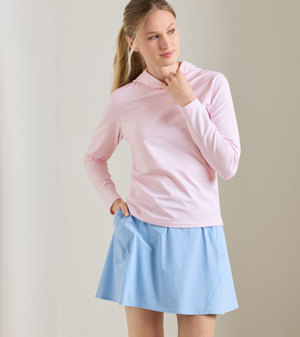 Pine Harbour Stripe Performance Hoodie in PEARL PINK