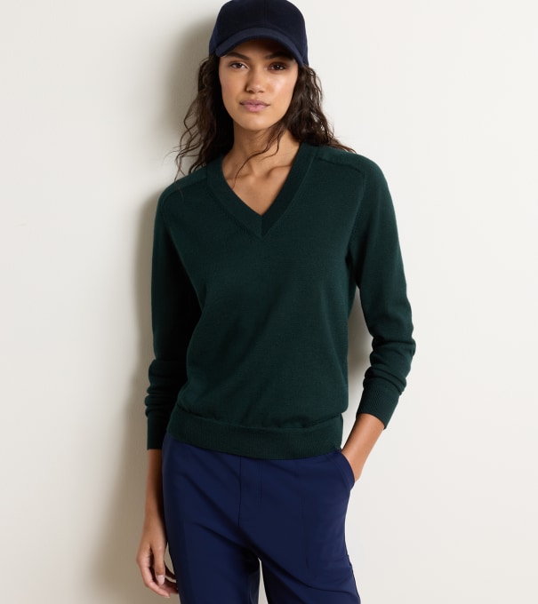 Solarspun Sport Merino V-Neck Sweater in PINE BROOK