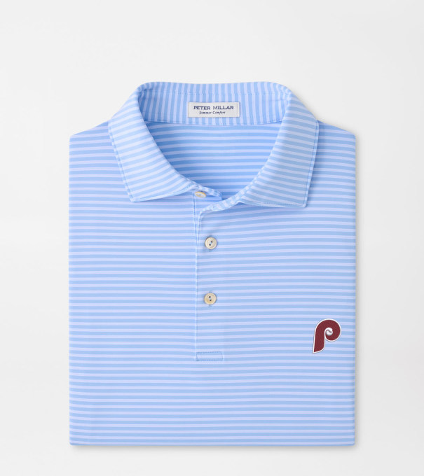 Cooperstown Philadelphia Phillies Tiebreaker Performance Jersey Stripe Polo in Cottage Blue