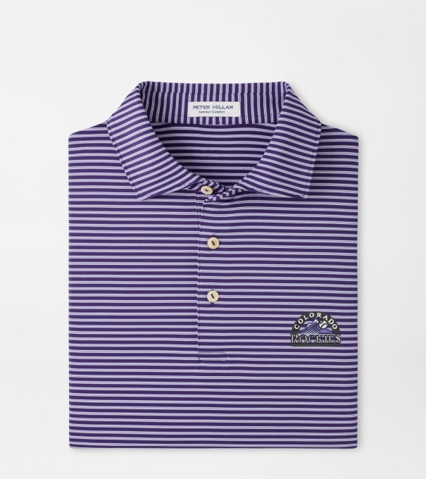 Cooperstown Colorado Rockies Tiebreaker Performance Jersey Stripe Polo in Purple2