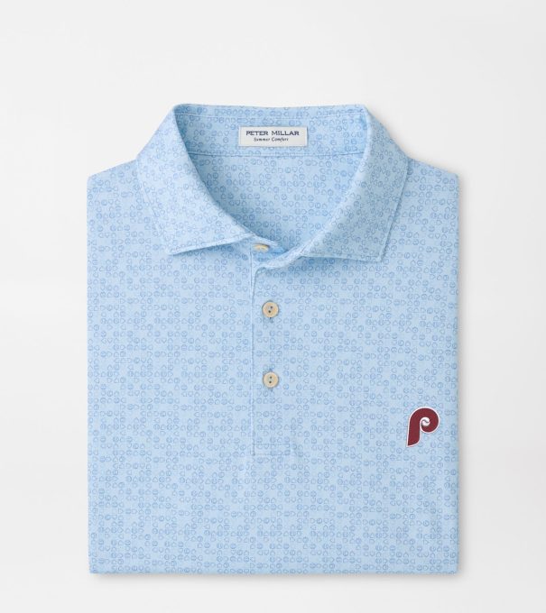 Cooperstown Philadelphia Phillies Bases Loaded Performance Jersey Polo in PALE BLUE