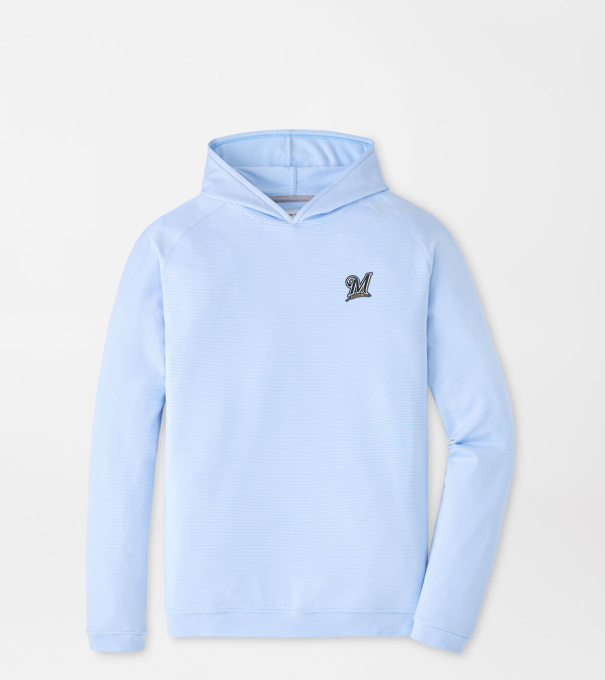 Cooperstown Milwaukee Brewers Pine Sugar Stripe Performance Hoodie in Cottage Blue