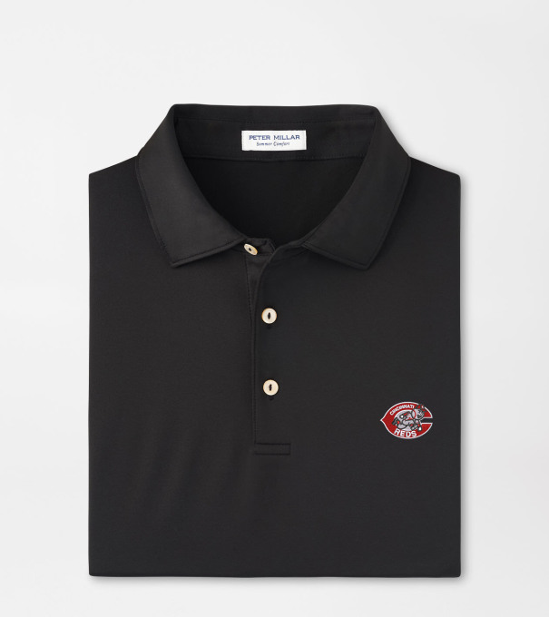 Cooperstown Cincinnati Reds Solid Performance Jersey Polo in Black