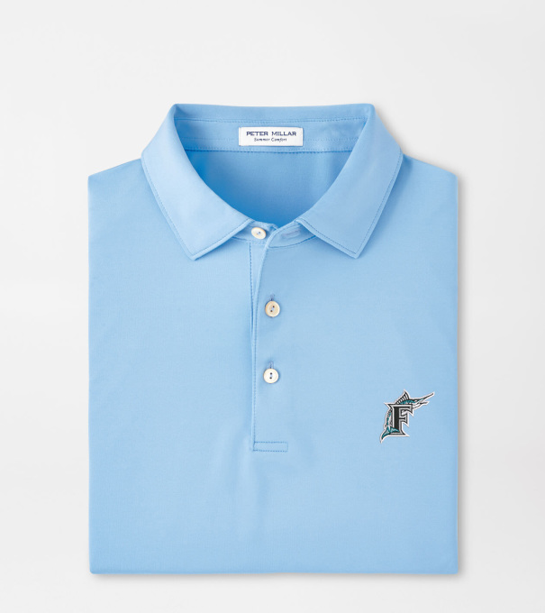 Cooperstown Miami Marlins Solid Performance Jersey Polo in Cottage Blue