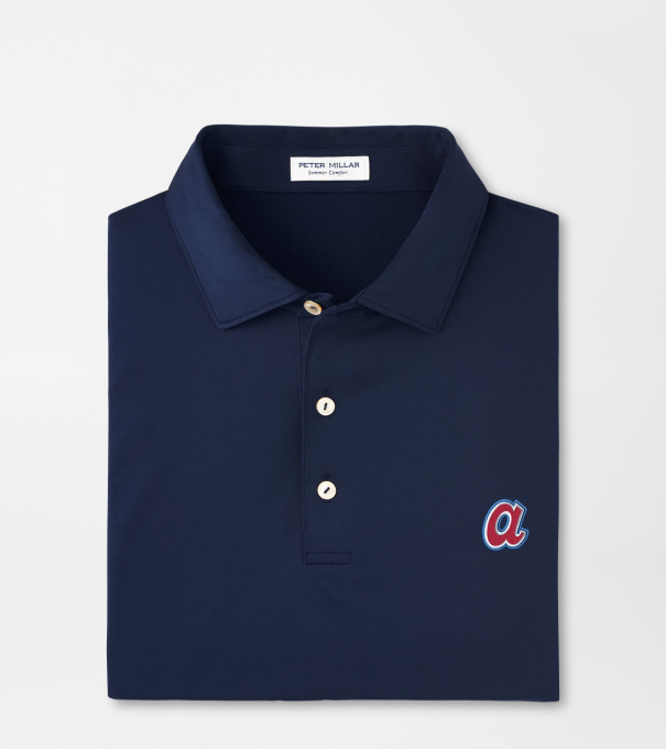 Cooperstown Atlanta Braves Solid Performance Jersey Polo in Navy