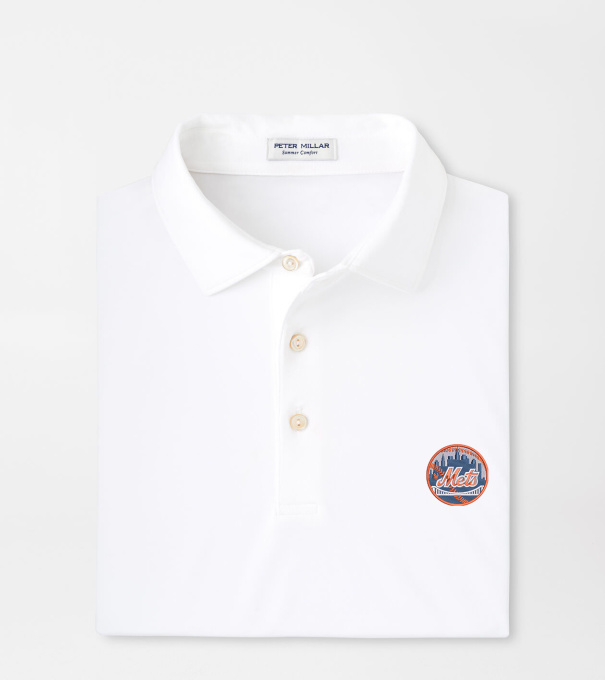Cooperstown New York Mets Solid Performance Jersey Polo in White