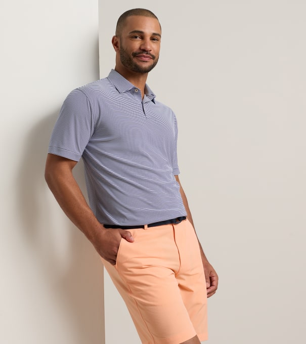 Featherweight Market Stripe Performance Polo in Sport Navy