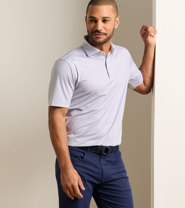 Phoenix Performance Jersey Polo in WHITE / BAIL BLUE