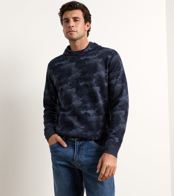 Reversible Camo Popover Hoodie in MIDNIGHT NAVY